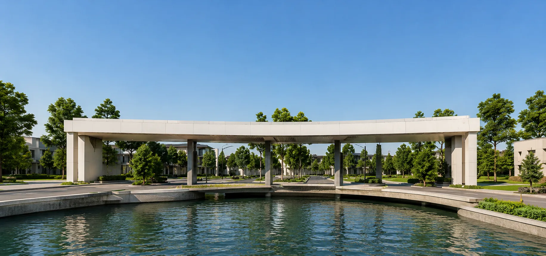 Aristocrat City bridge and green landscape